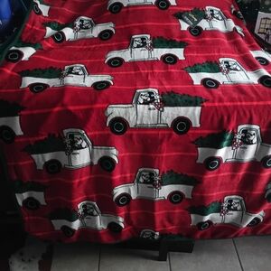 Festive Red Holiday Blanket with Truck Design